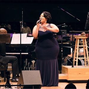 Macy’s Xscape Beaded Illusion Dress- Sz 18 (NAVY)